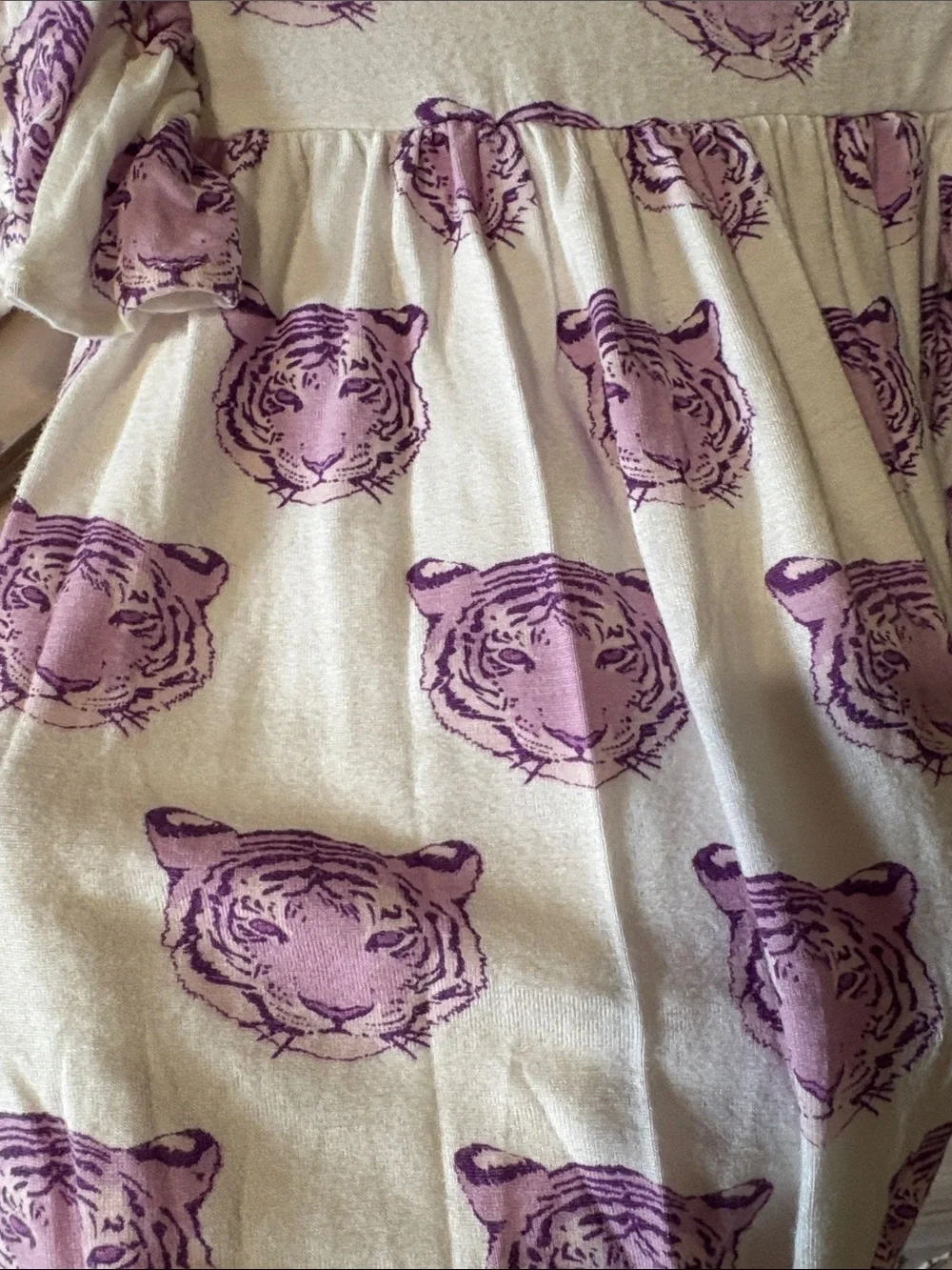 kate quinn Cream One-Piece Footie with Purple Tiger Faces